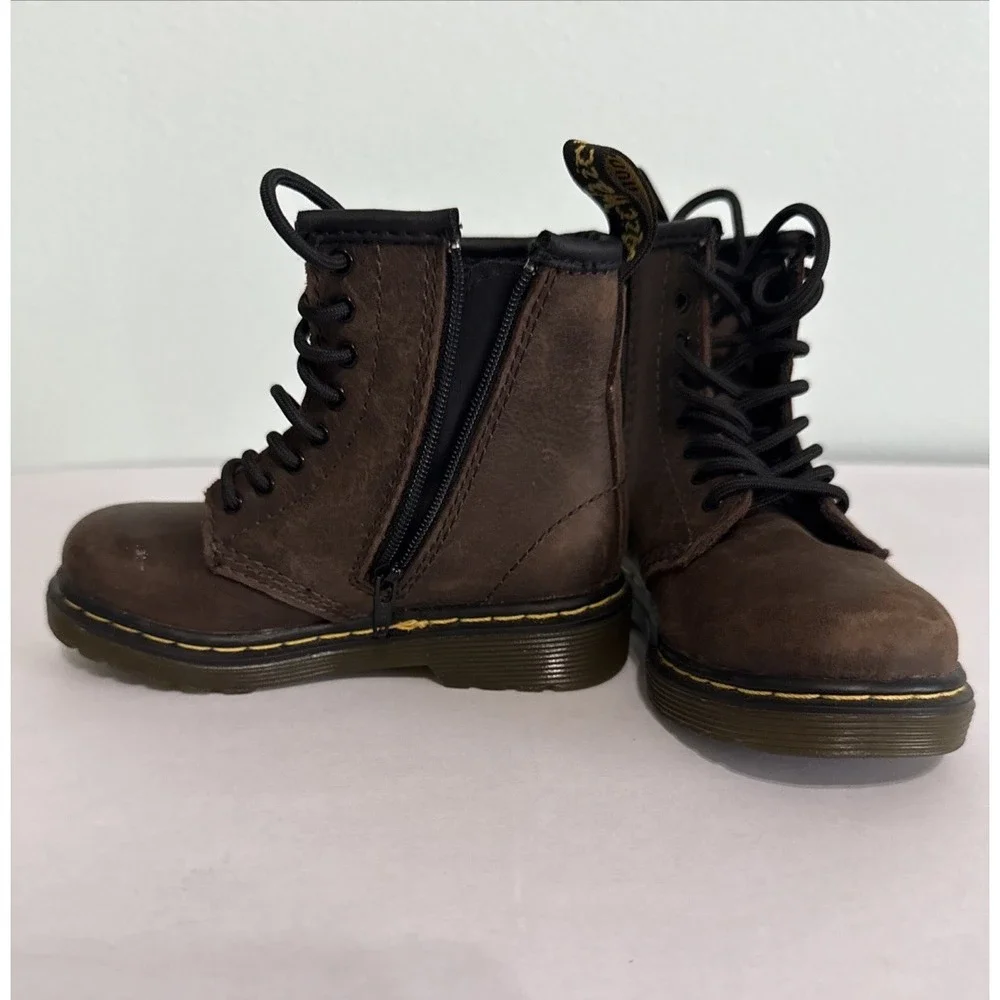 Dr. Martens Brooklee Toddler Leather Boots Dark Brown‎ Size Zip Size 7 NEW